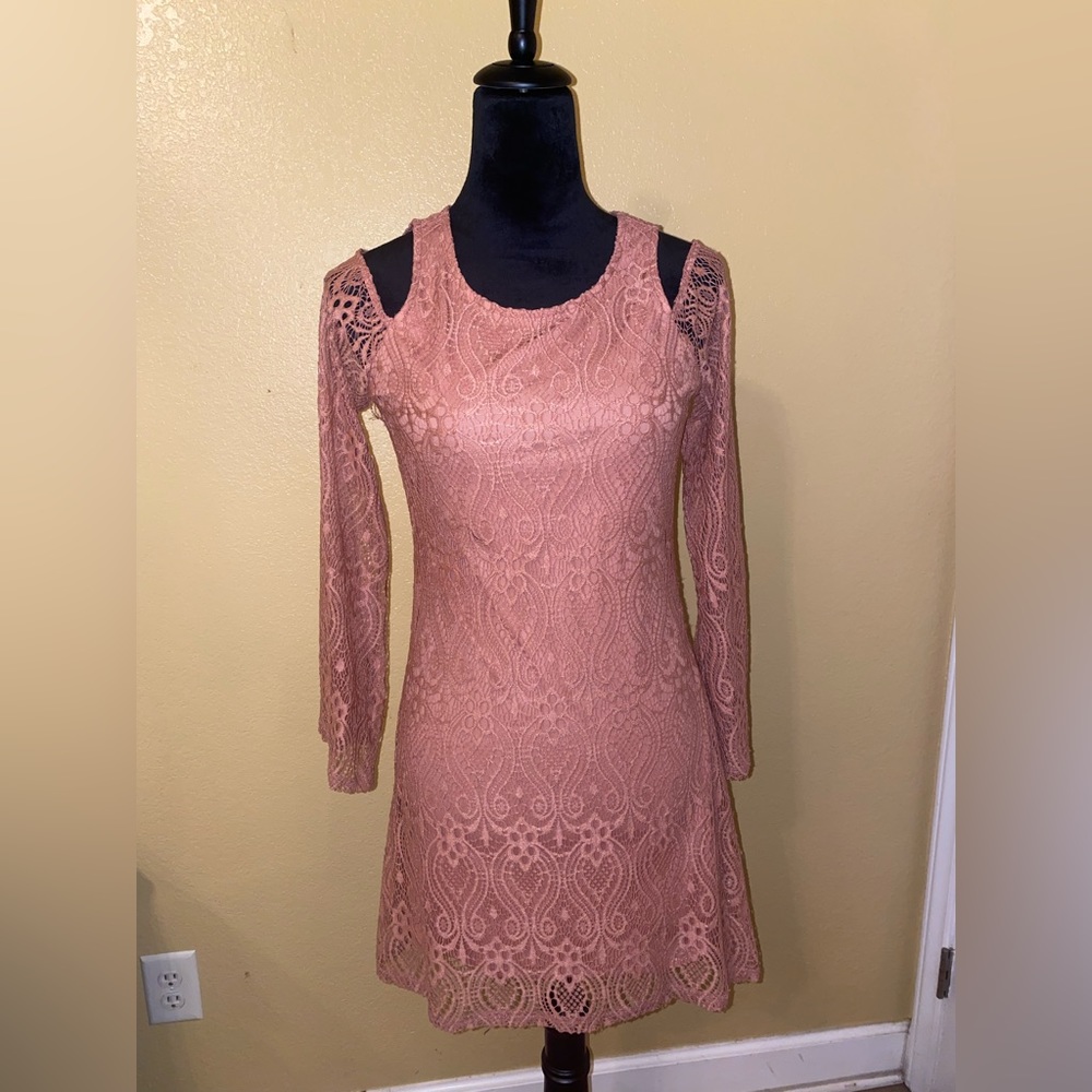 Pink rose dress. Long sleeve. Size medium. Good condition.